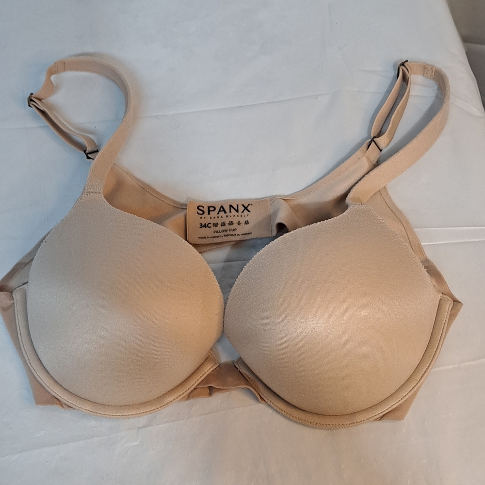 Spanx By Sara Blakely Pillow Cup Bra 34C Adjustable Straps Underwire Beige